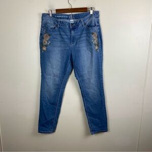 W62 Signature Fit Skinny Embroidered Boho Jeans Denim Light Wash Size 14‎ Artsy